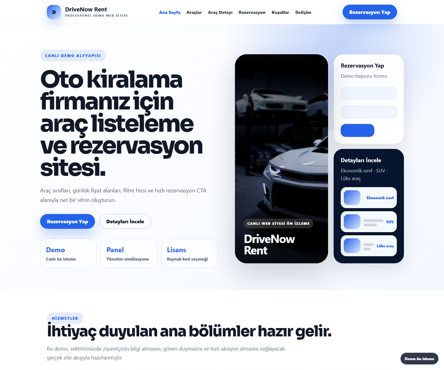 Oto Kiralama Web Sitesi büyük web sitesi ön izleme görseli