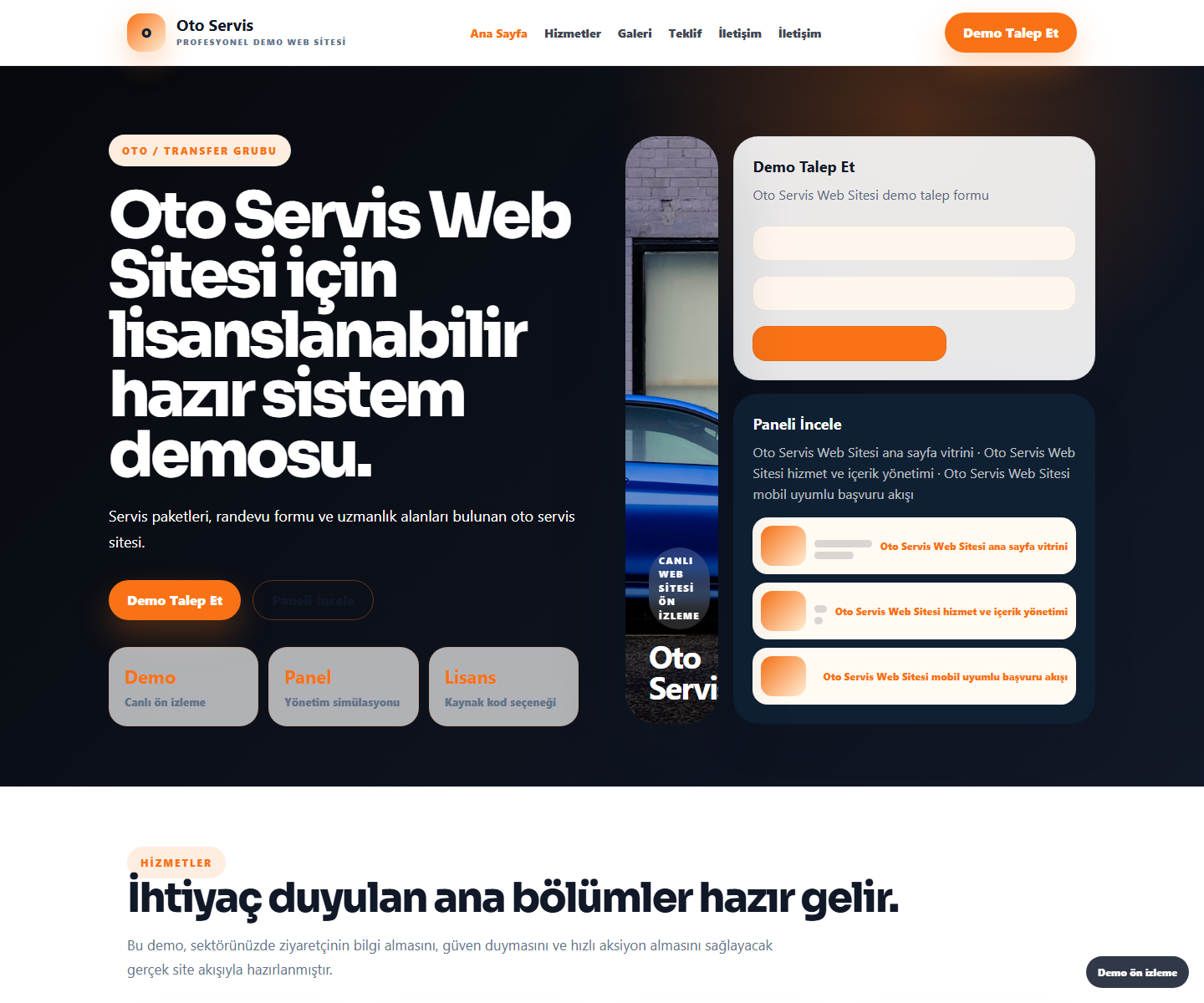 Oto Servis Web Sitesi büyük web sitesi ön izleme görseli