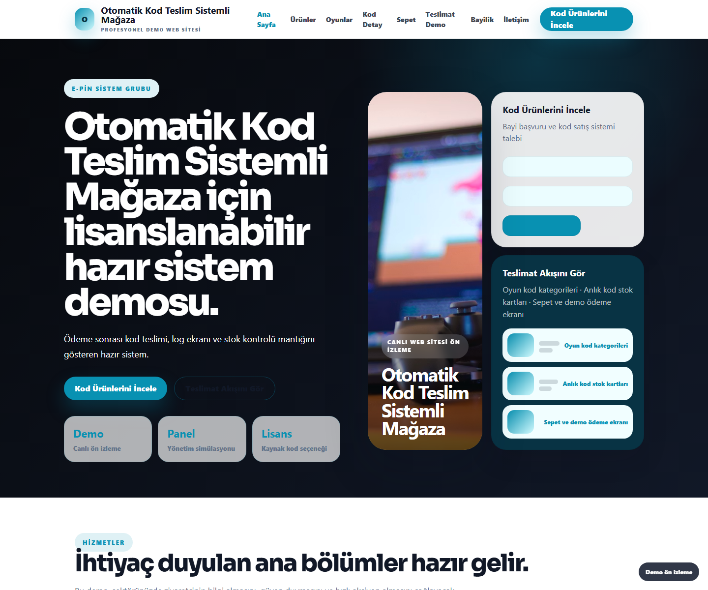 Otomatik Kod Teslim Sistemli Mağaza ödeme ürün özeti görseli
