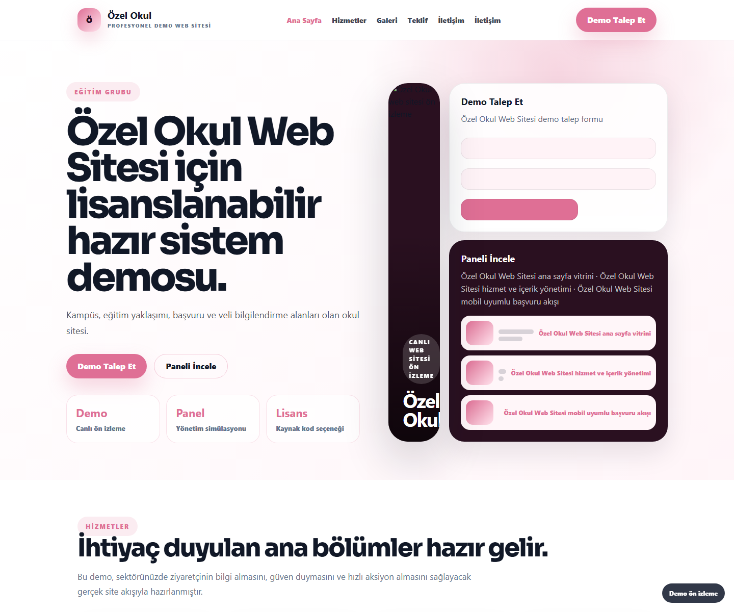Özel Okul Web Sitesi ödeme ürün özeti görseli