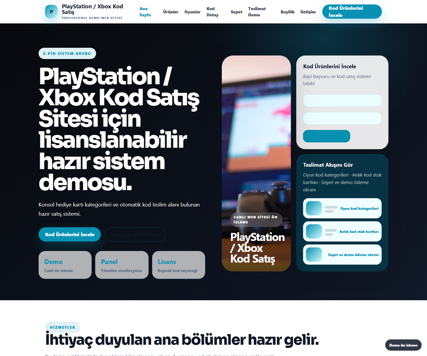 PlayStation / Xbox Kod Satış Sitesi büyük web sitesi ön izleme görseli