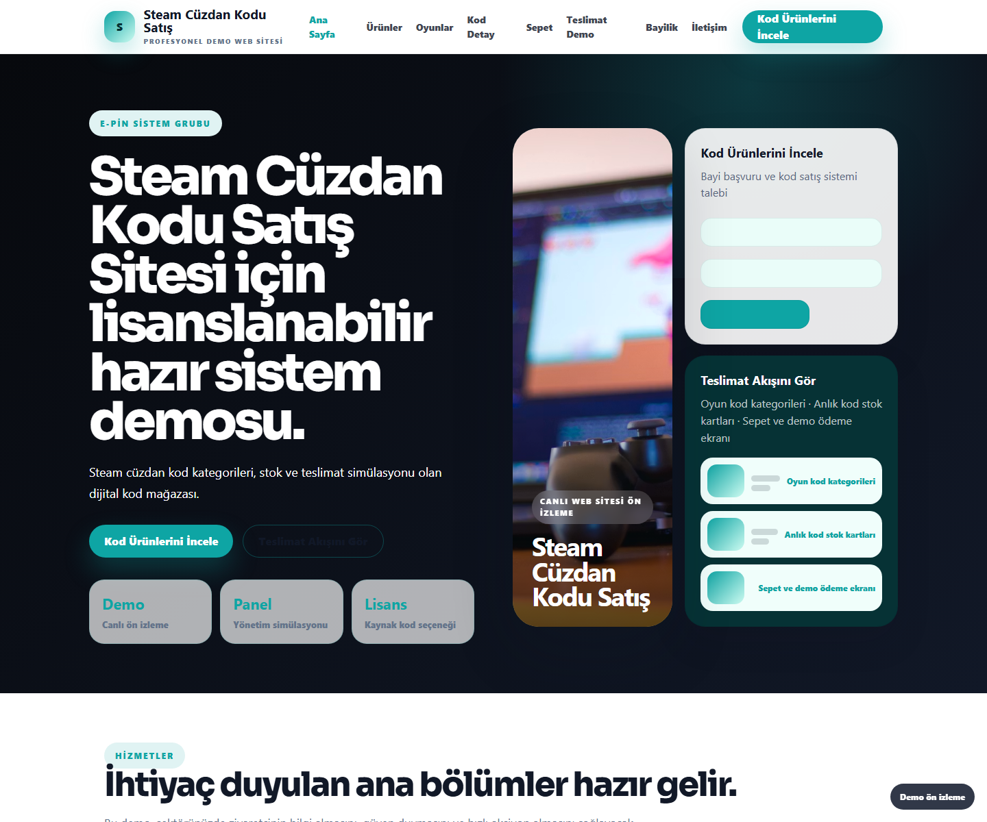 Steam Cüzdan Kodu Satış Sitesi büyük web sitesi ön izleme görseli