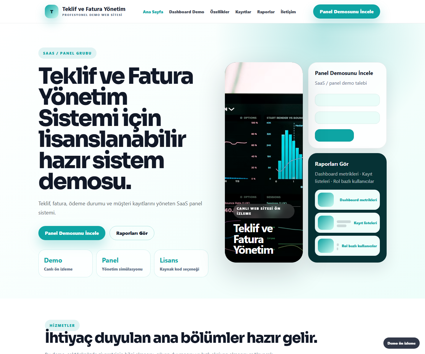 Teklif ve Fatura Yönetim Sistemi ödeme ürün özeti görseli