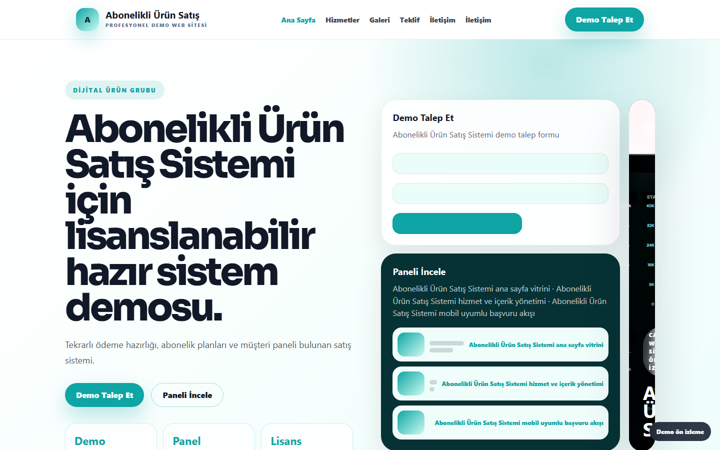 Abonelikli Ürün Satış Sistemi demo site ekran görüntüsü