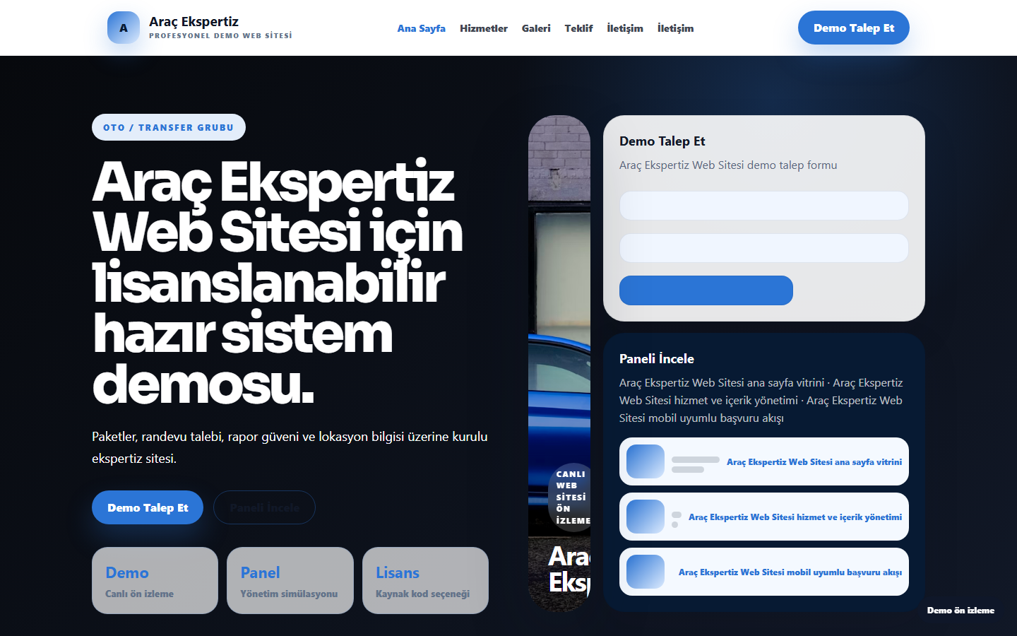 Araç Ekspertiz Web Sitesi demo site ekran görüntüsü