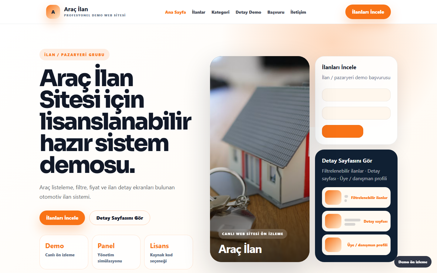 Araç İlan Sitesi demo site ekran görüntüsü