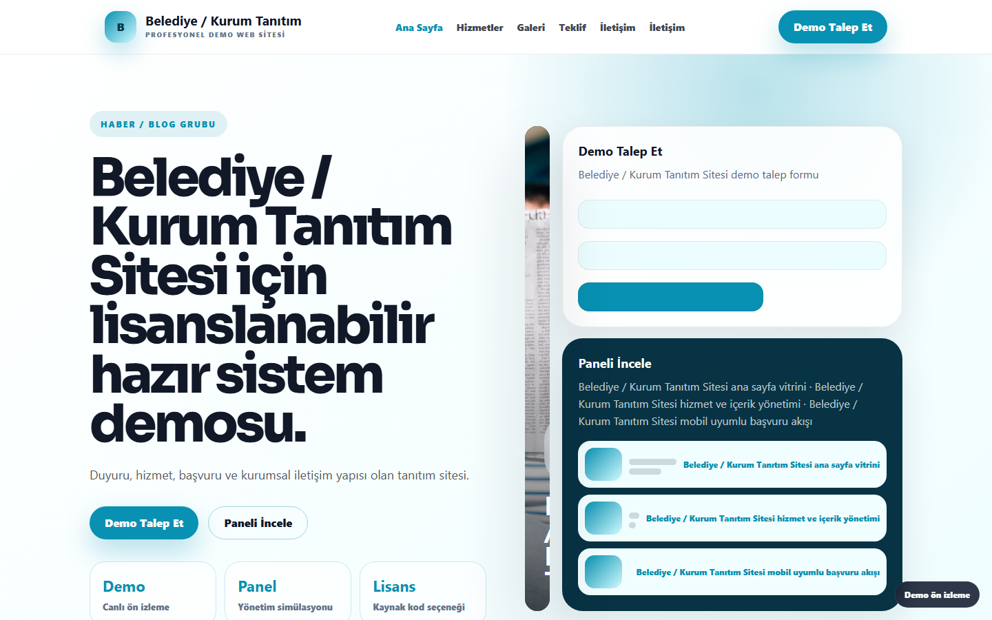 Belediye / Kurum Tanıtım Sitesi demo site ekran görüntüsü