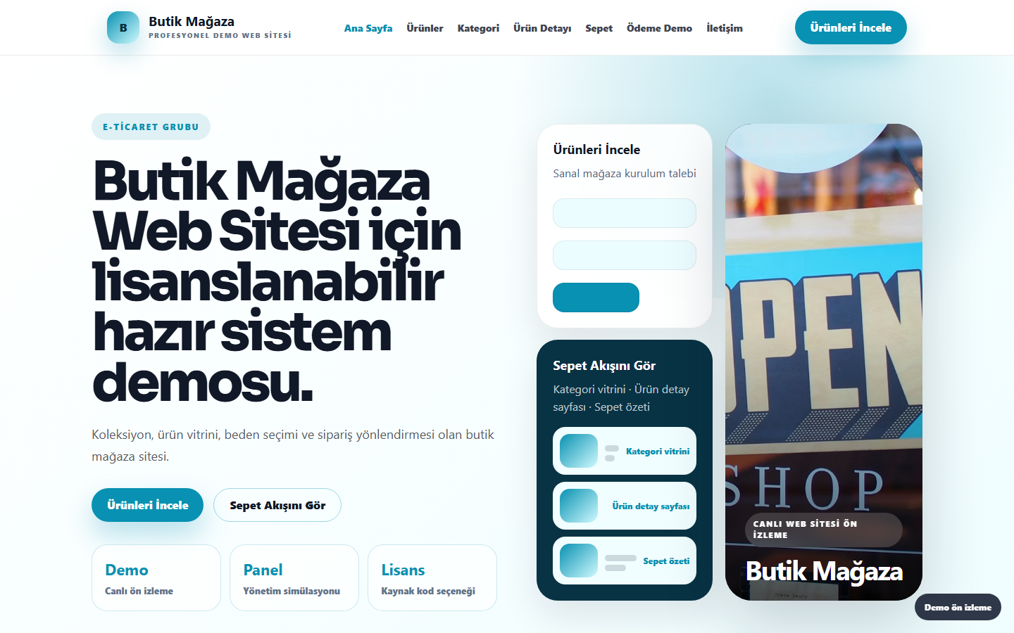 Butik Mağaza Web Sitesi demo site ekran görüntüsü