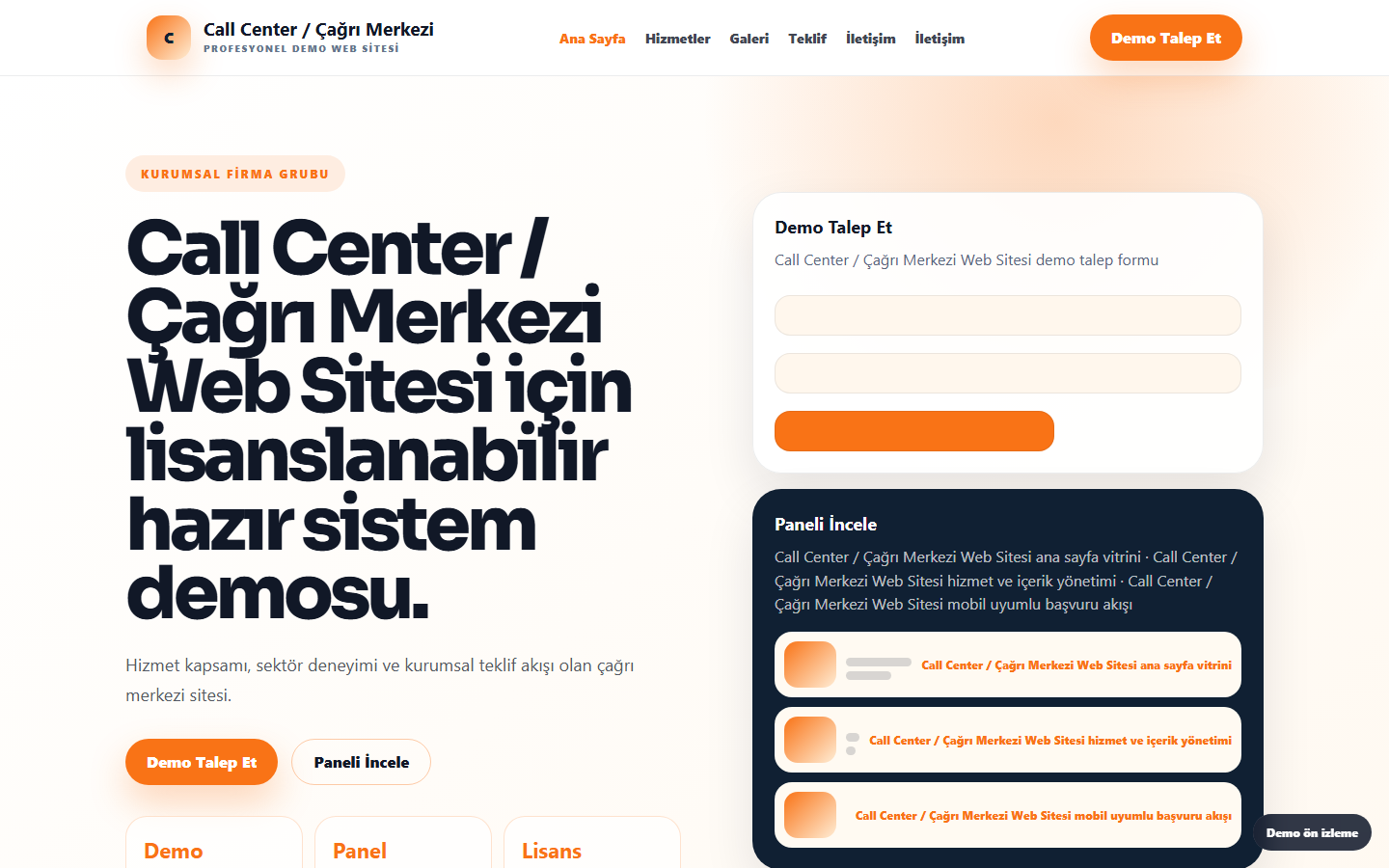 Call Center / Çağrı Merkezi Web Sitesi demo site ekran görüntüsü