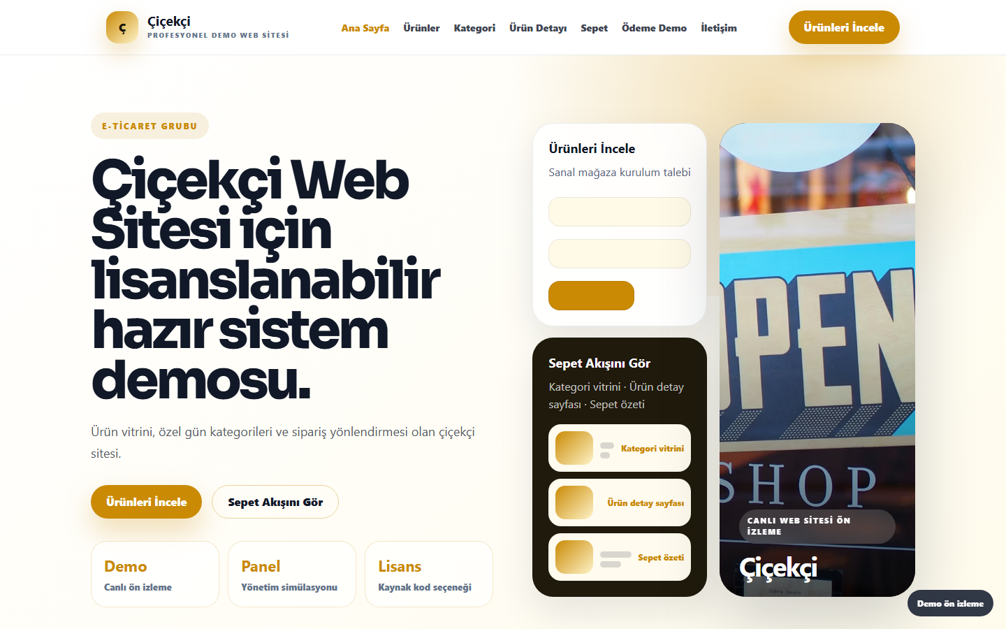 Çiçekçi Web Sitesi demo site ekran görüntüsü