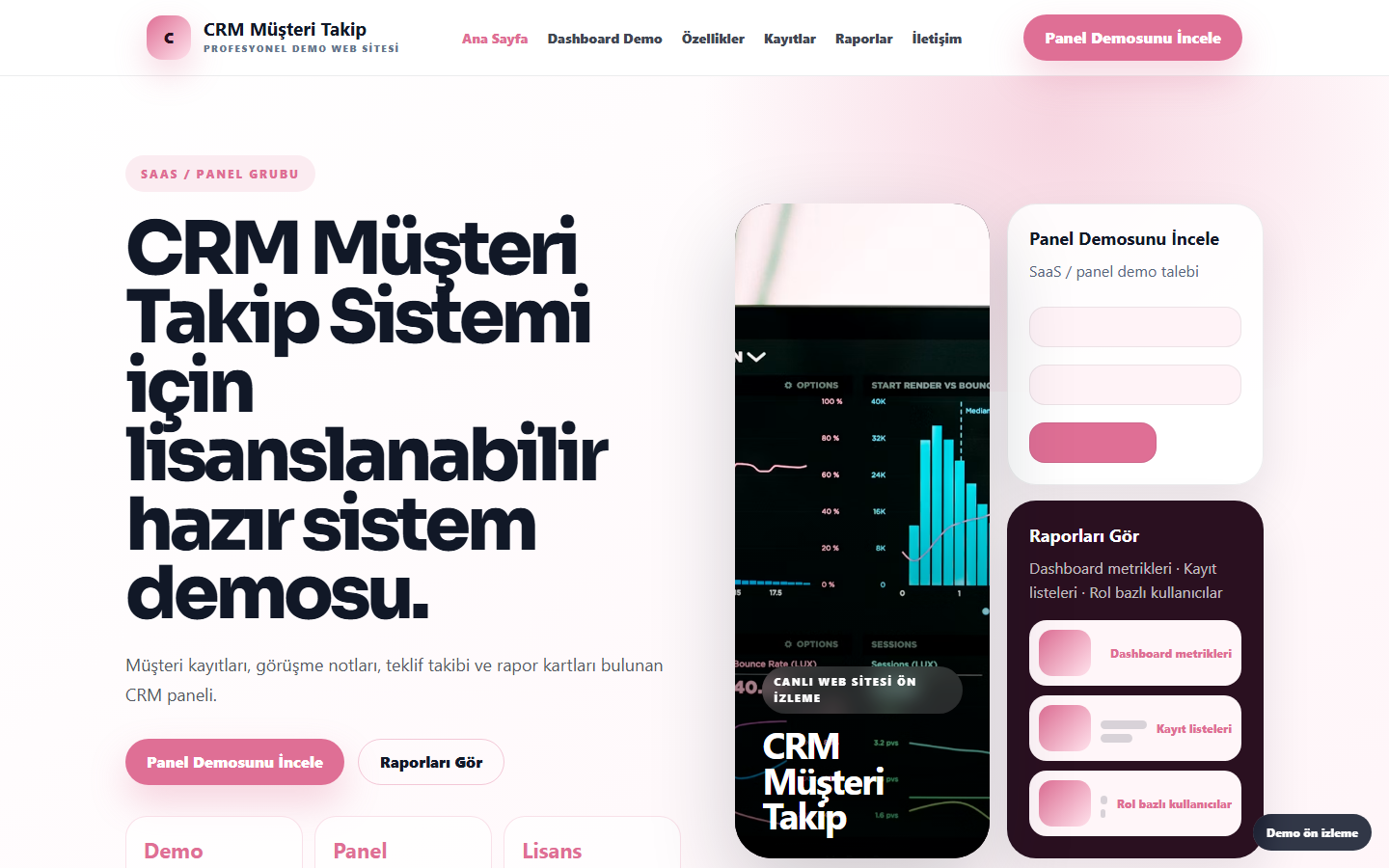 CRM Paketi ekran ön izlemesi