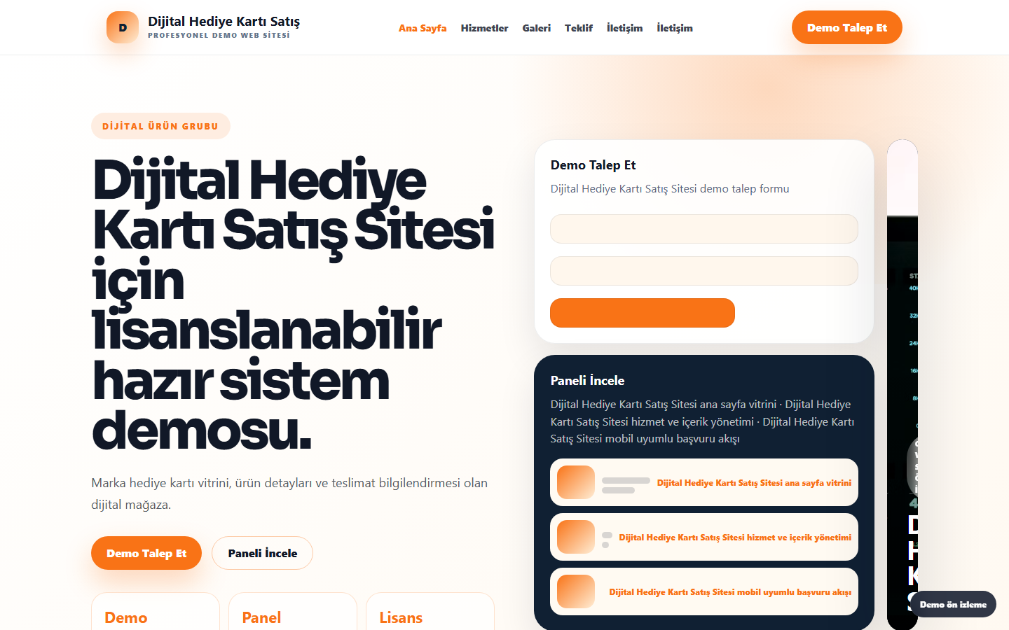 Dijital Hediye Kartı Satış Sitesi demo site ekran görüntüsü