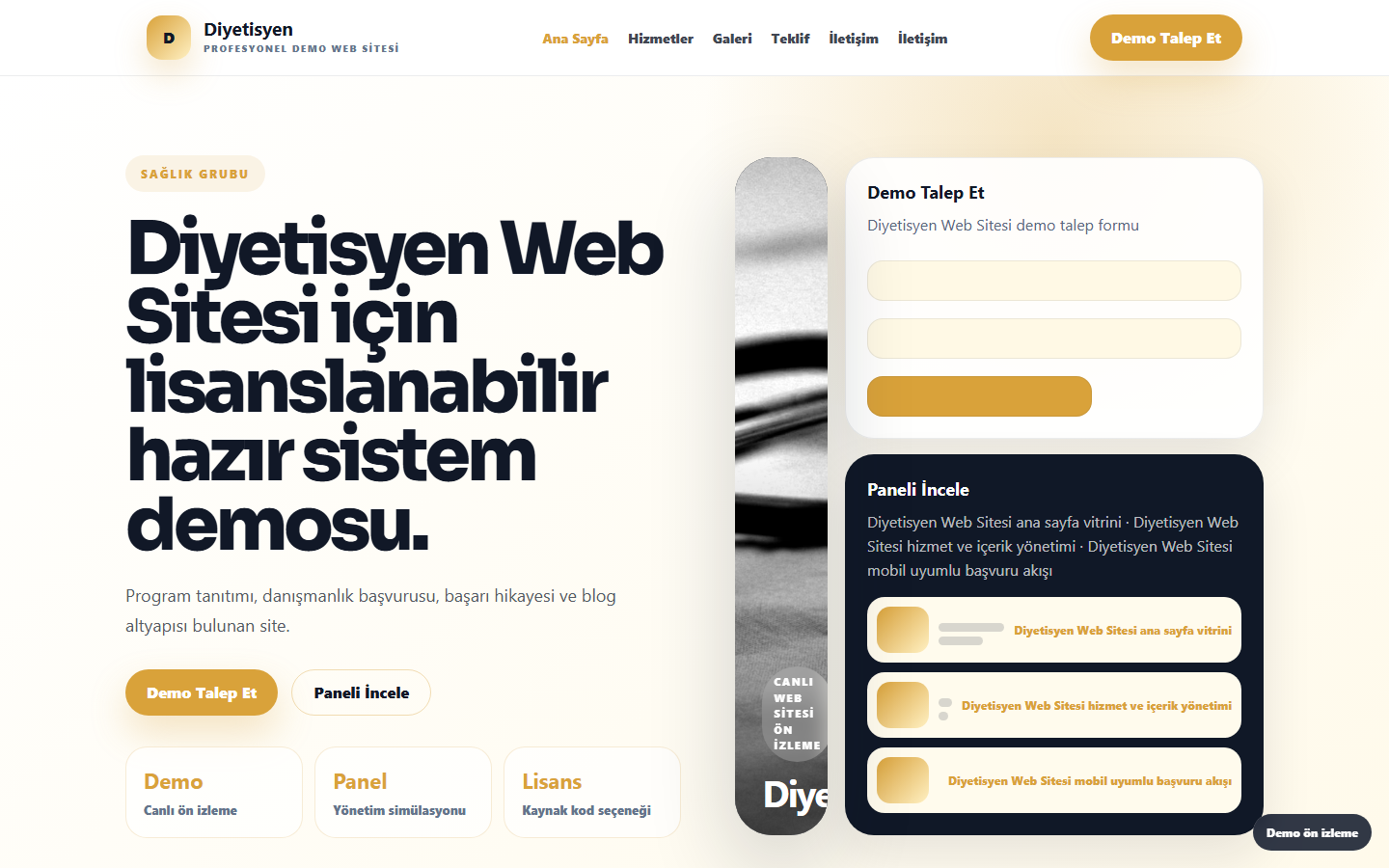 Diyetisyen Web Sitesi demo site ekran görüntüsü