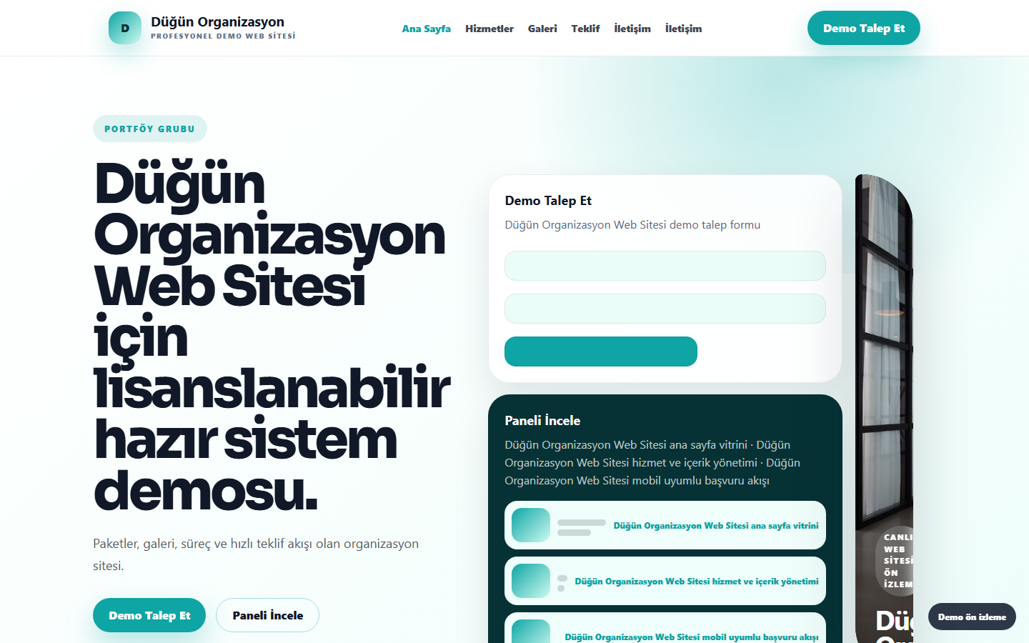 Düğün Organizasyon Web Sitesi demo site ekran görüntüsü