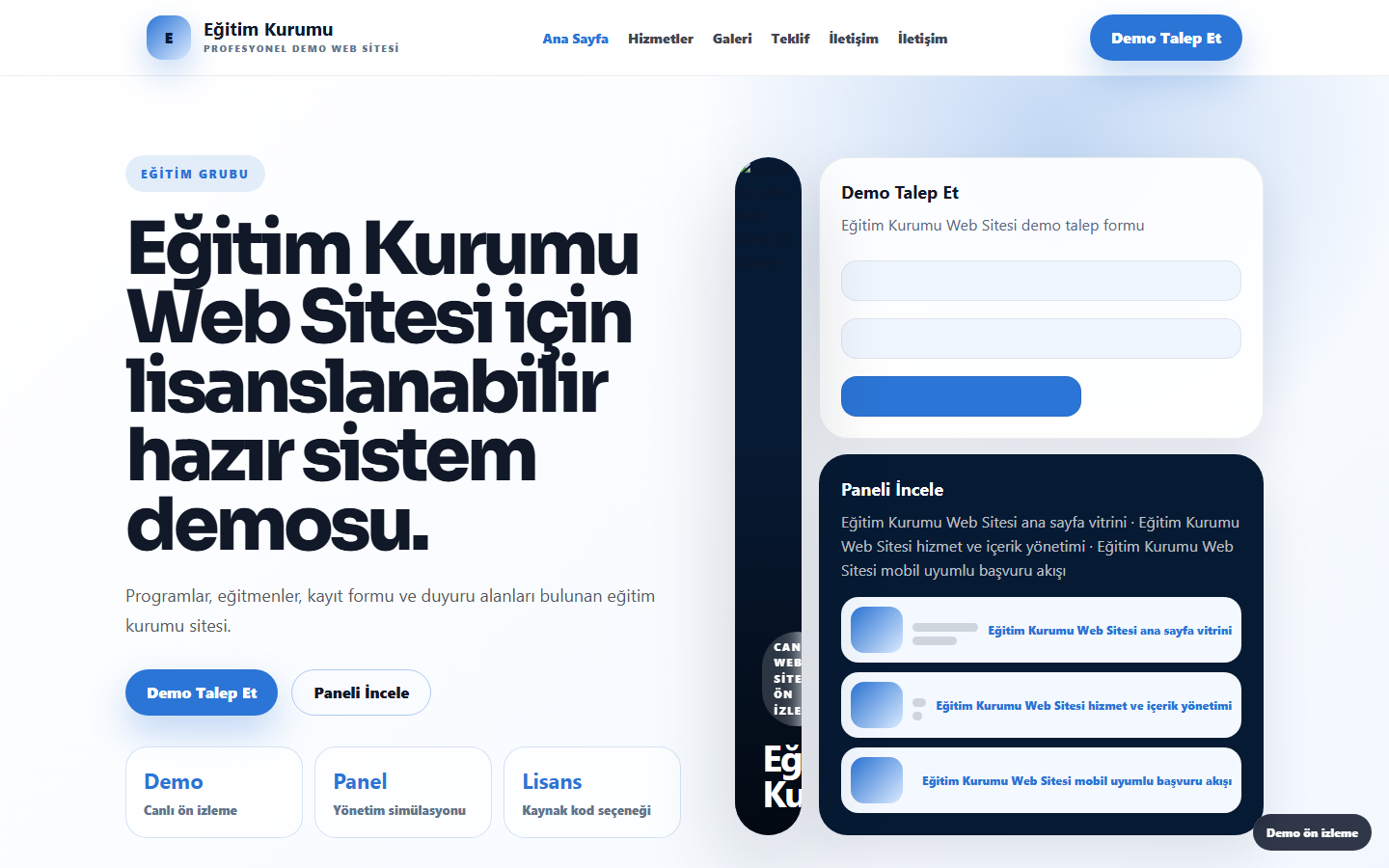 Eğitim Kurumu Web Sitesi demo site ekran görüntüsü