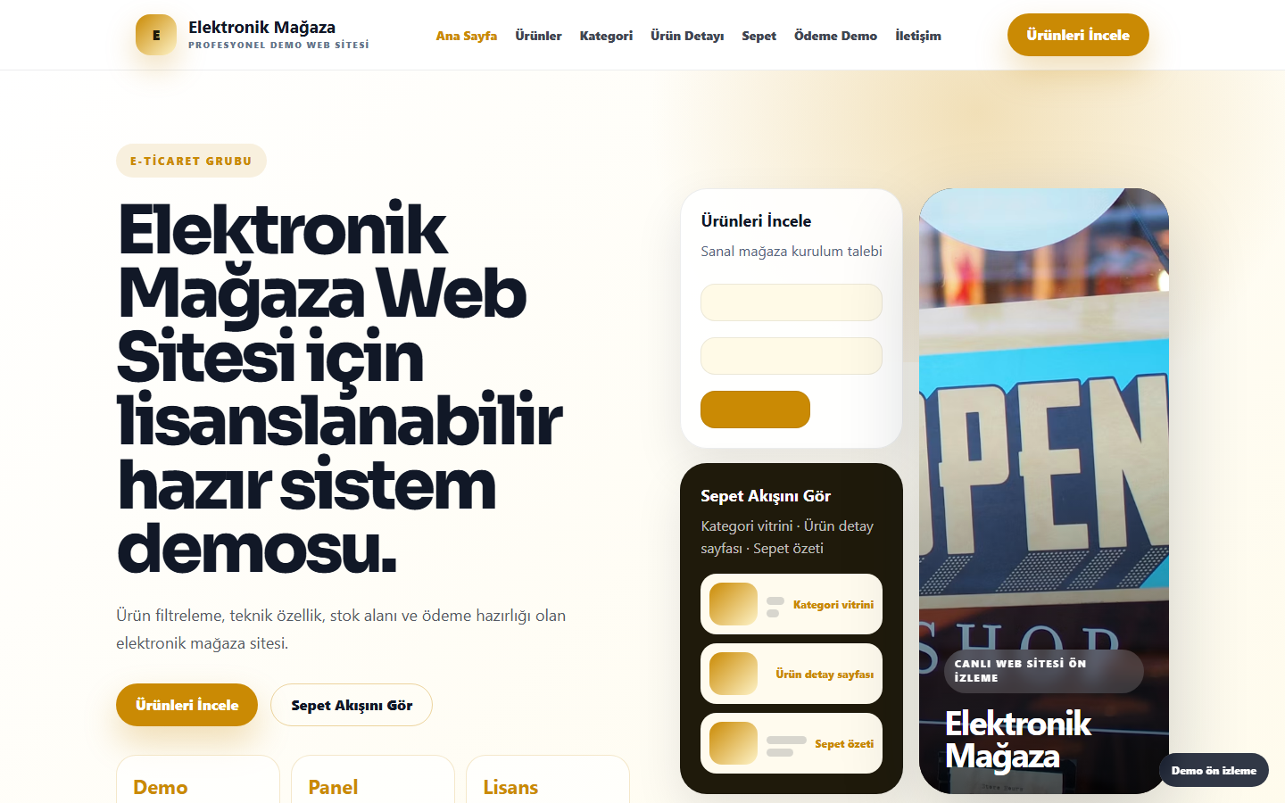 Elektronik Mağaza Web Sitesi demo site ekran görüntüsü