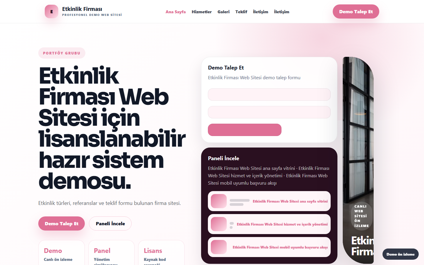 Etkinlik Firması Web Sitesi demo site ekran görüntüsü