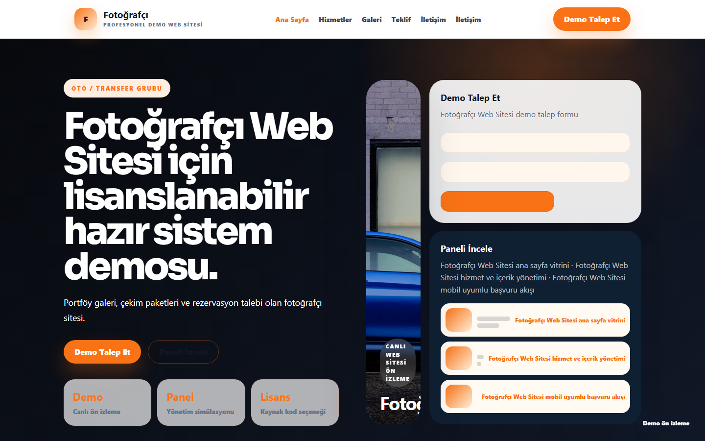 Fotoğrafçı Web Sitesi demo site ekran görüntüsü