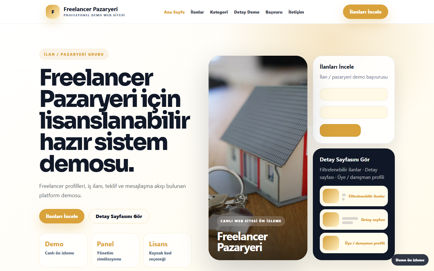 Freelancer Pazaryeri demo site ekran görüntüsü