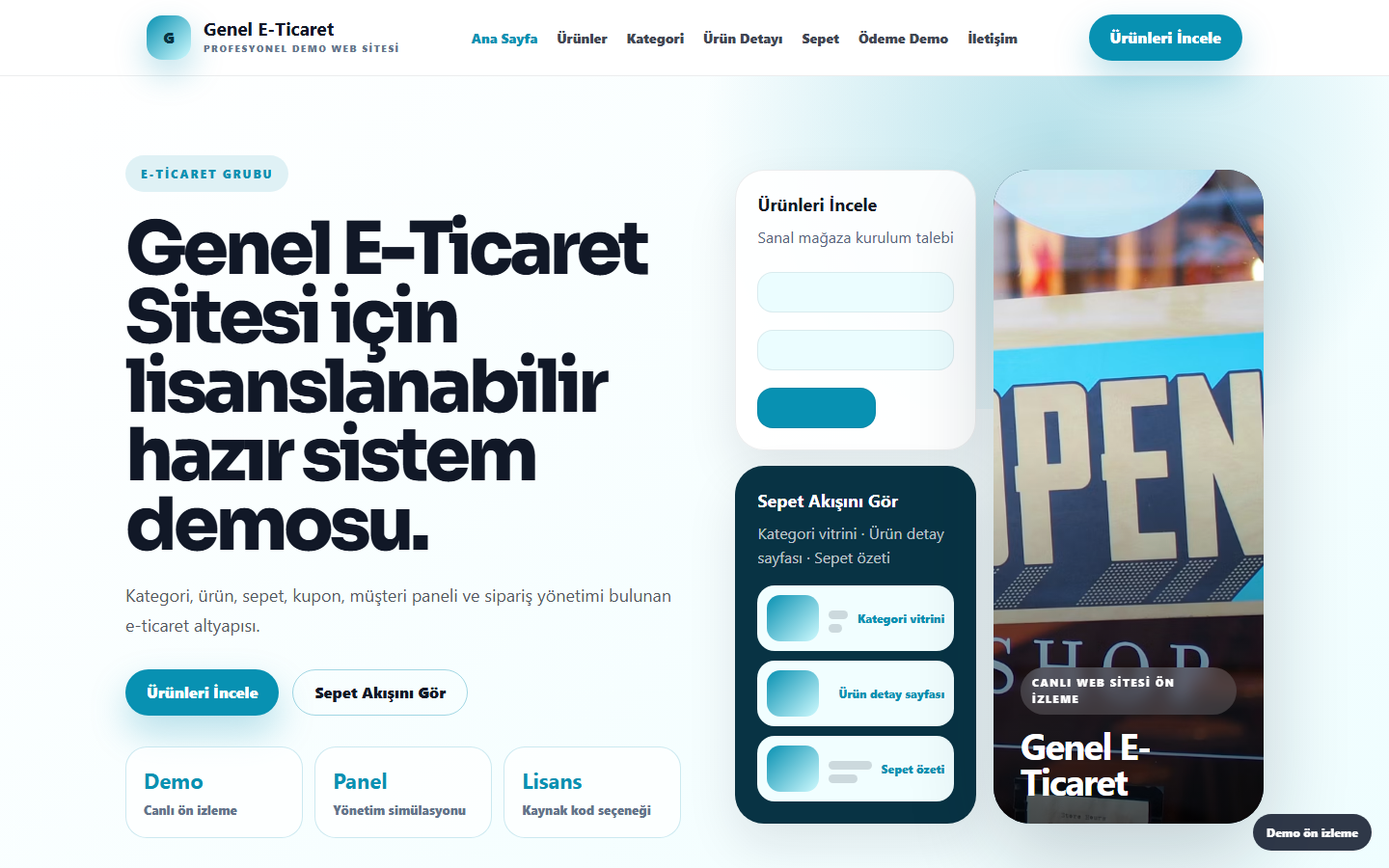 Genel E-Ticaret Sitesi demo site ekran görüntüsü