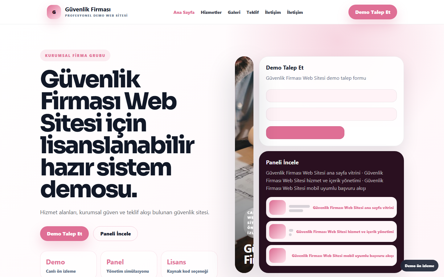 Güvenlik Firması Web Sitesi demo site ekran görüntüsü