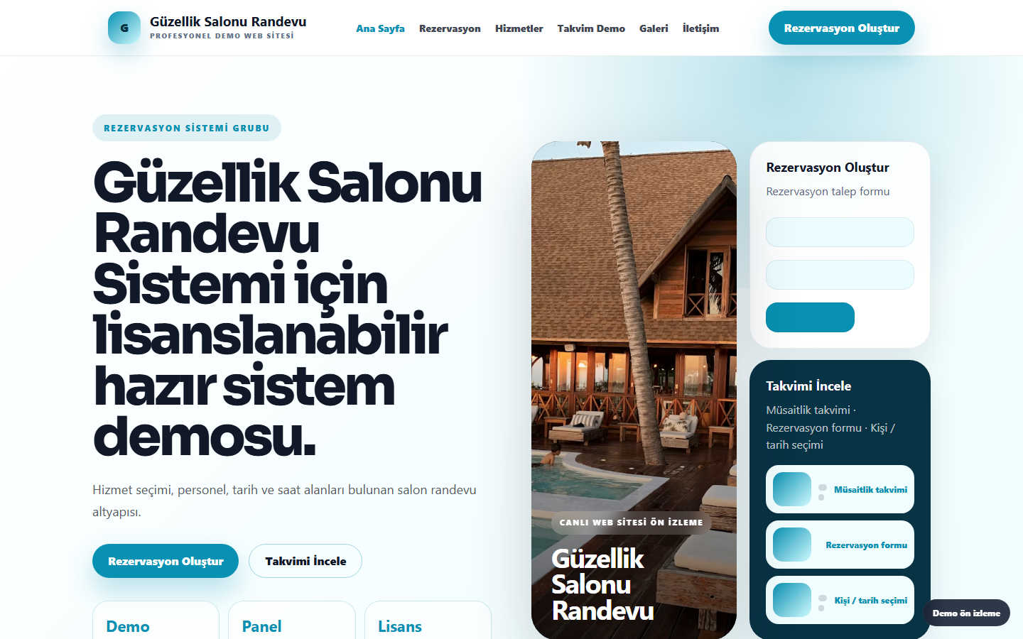 Güzellik Salonu Randevu Sistemi demo site ekran görüntüsü