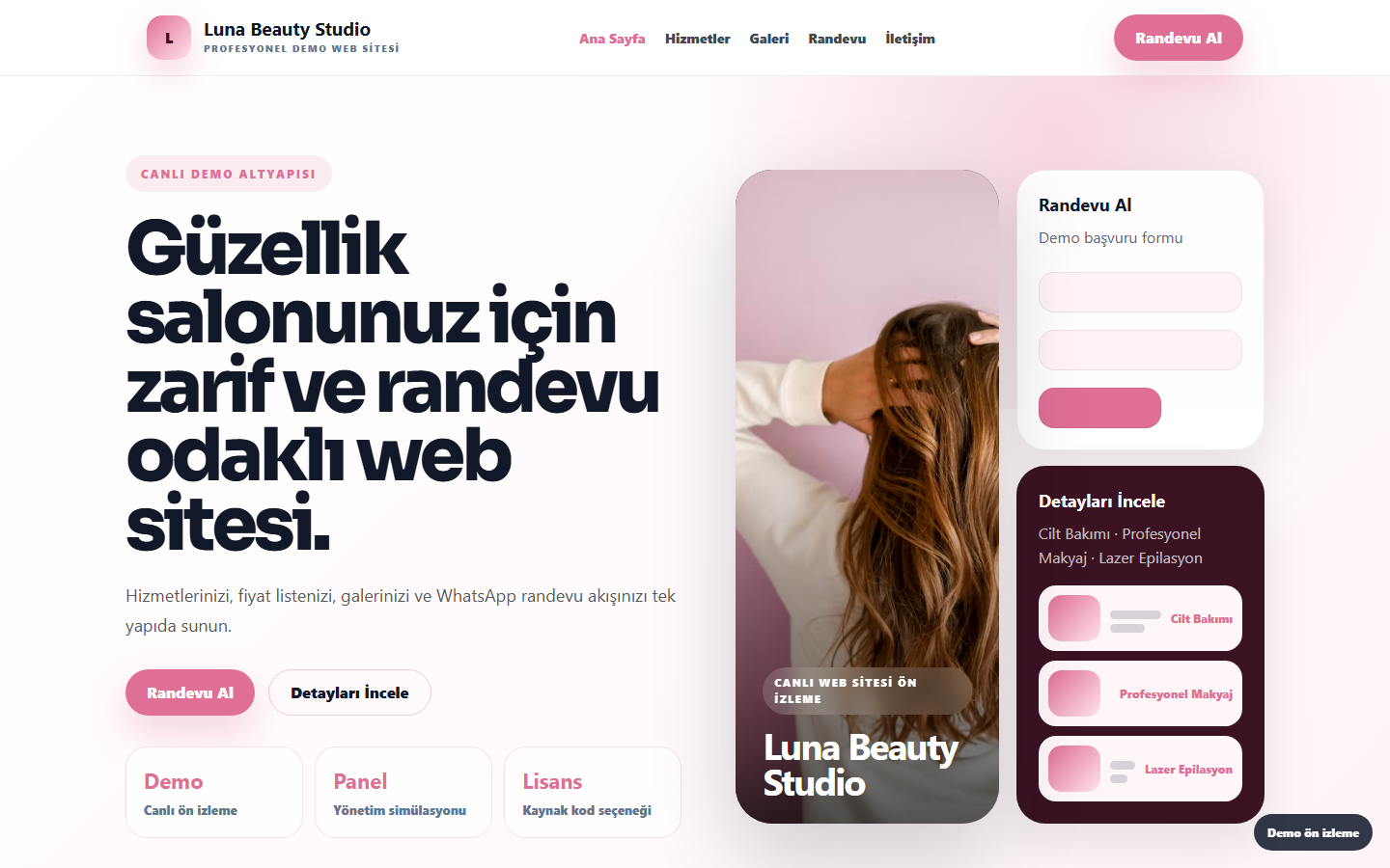 Güzellik Salonu Web Sitesi demo site ekran görüntüsü