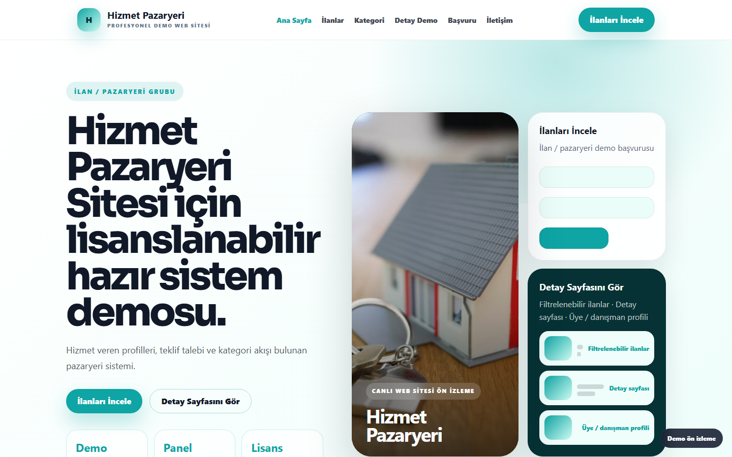 Hizmet Pazaryeri Sitesi demo site ekran görüntüsü
