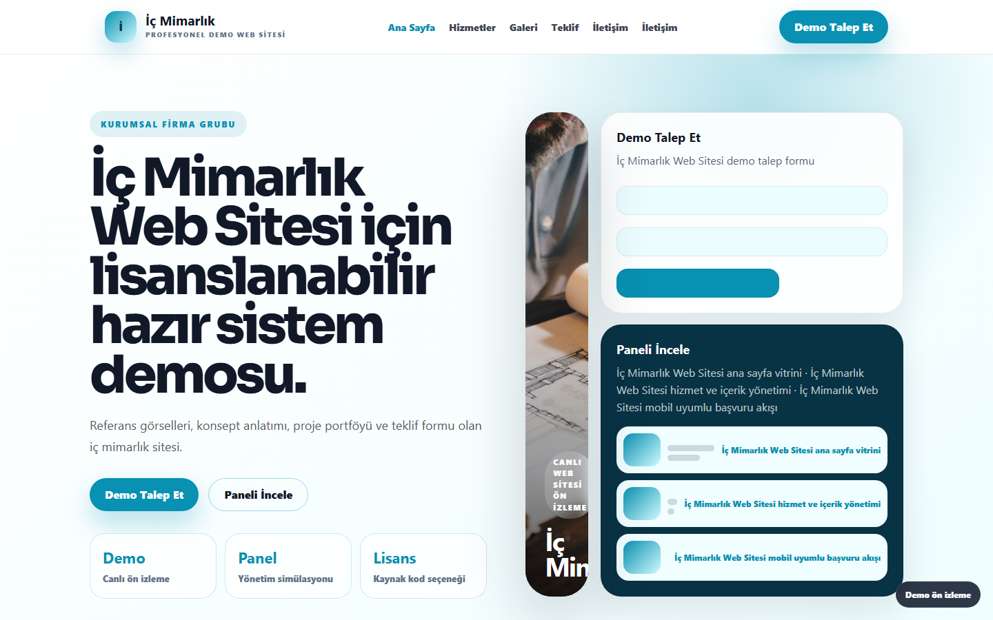 İç Mimarlık Web Sitesi demo site ekran görüntüsü