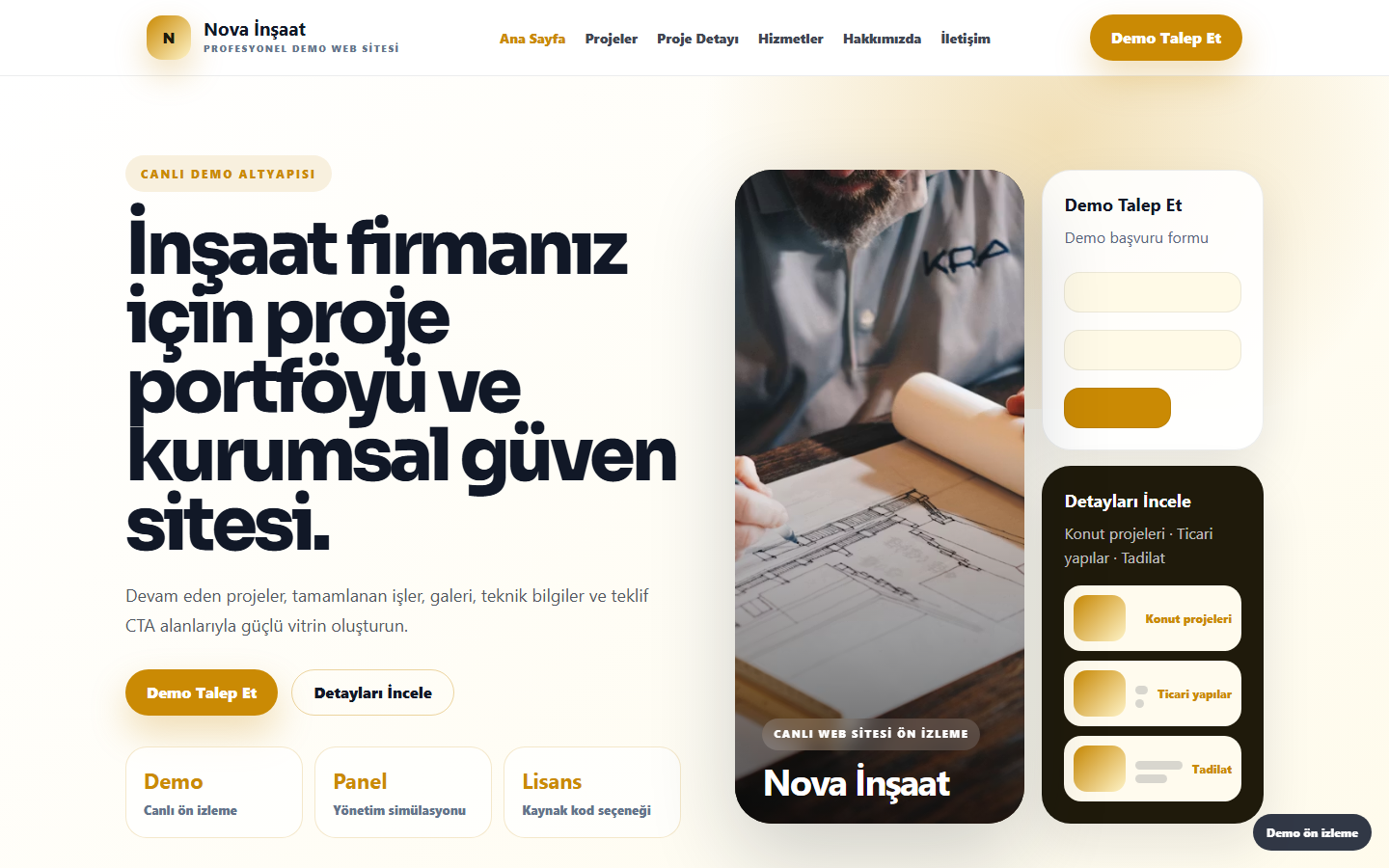 İnşaat Firması Web Sitesi demo site ekran görüntüsü
