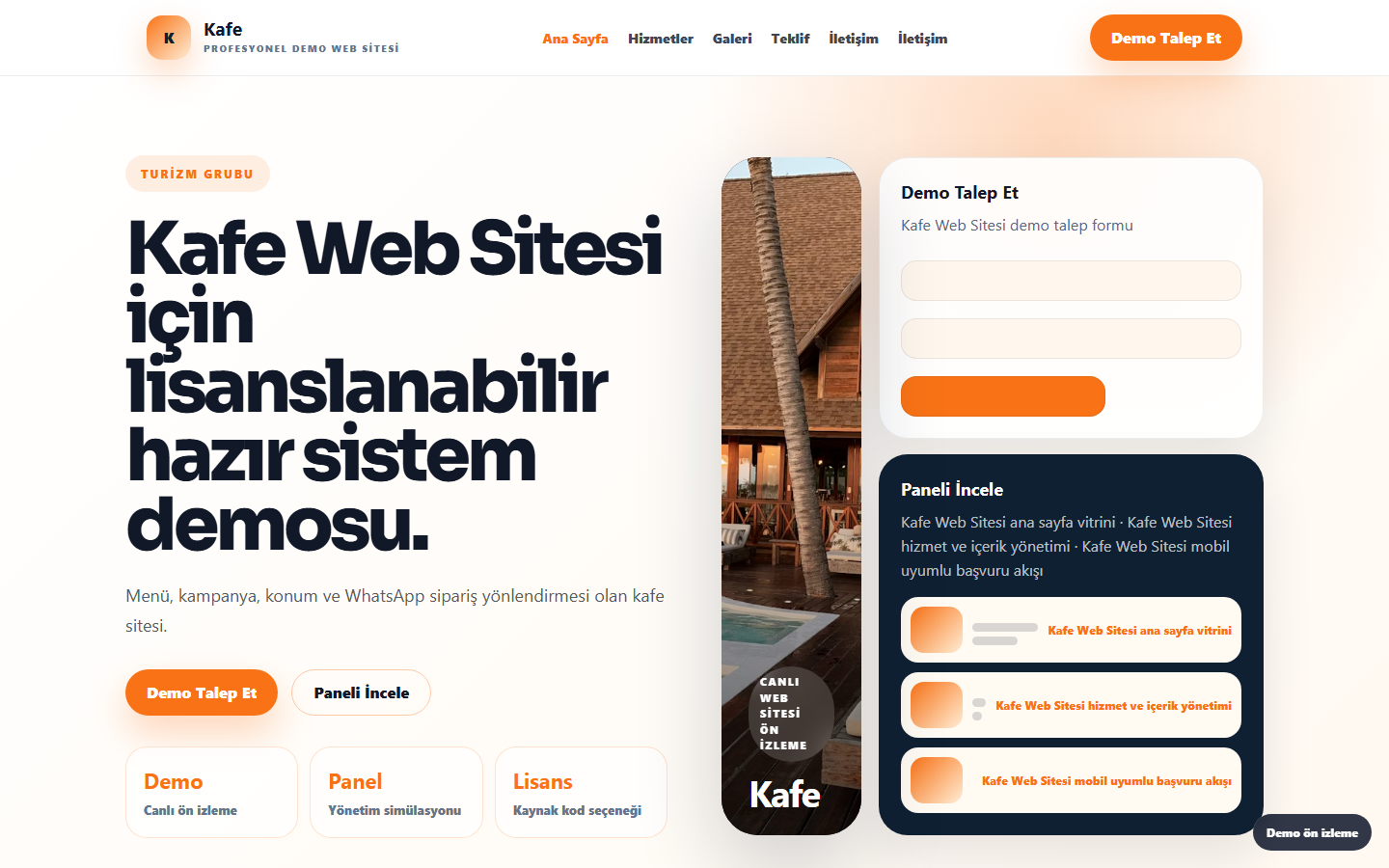 Kafe Web Sitesi demo site ekran görüntüsü