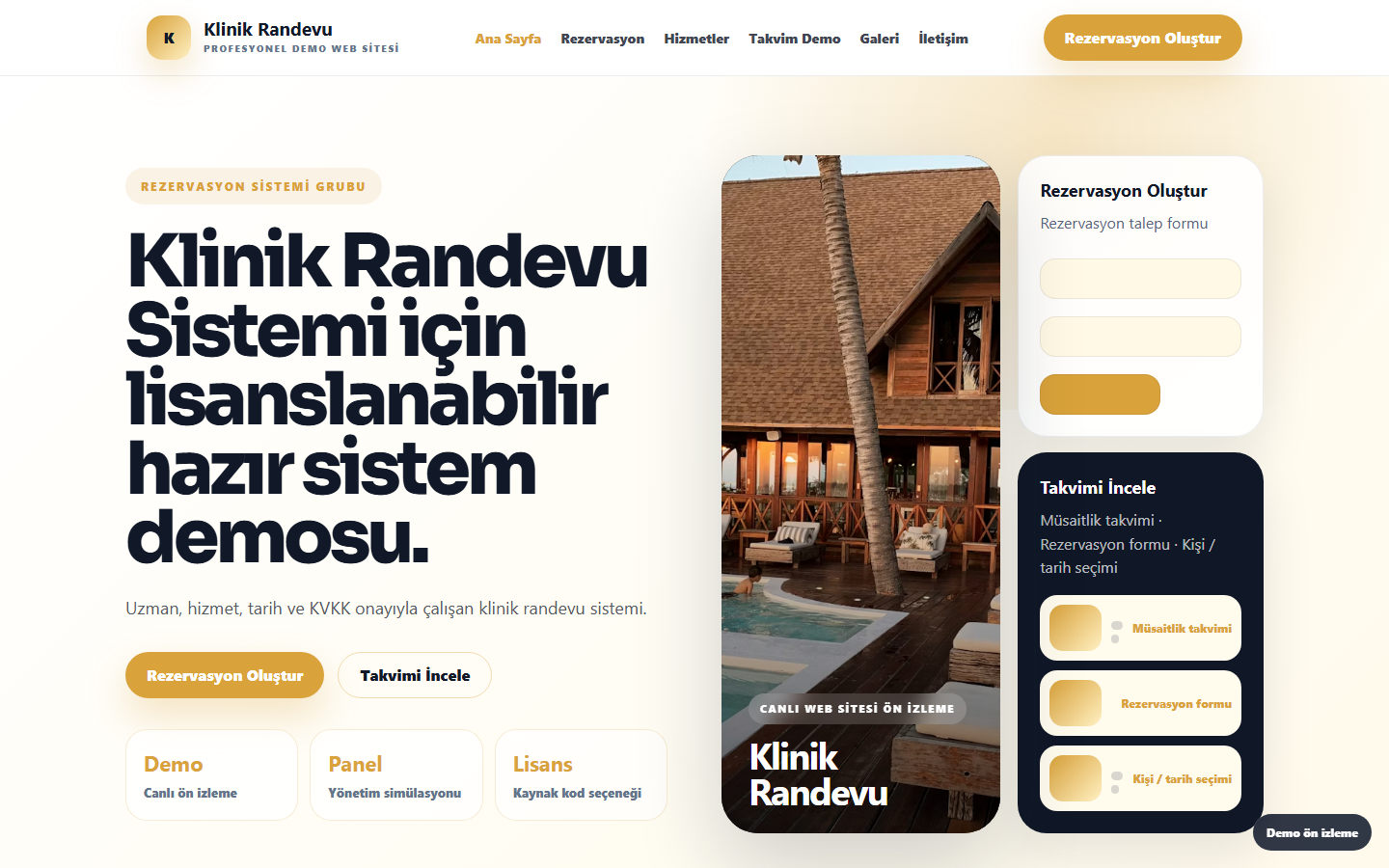 Klinik Randevu Sistemi demo site ekran görüntüsü