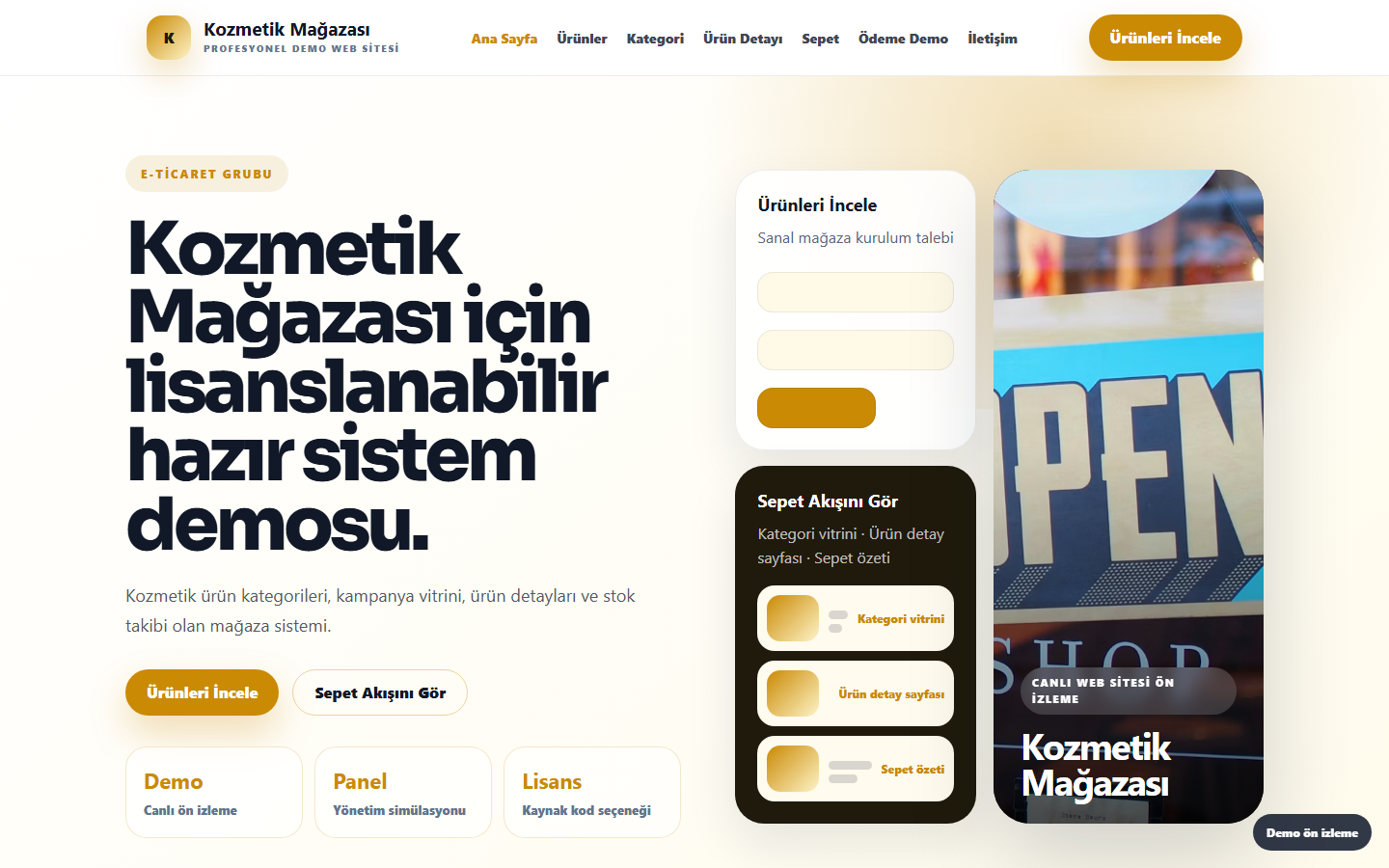 Kozmetik Mağazası demo site ekran görüntüsü