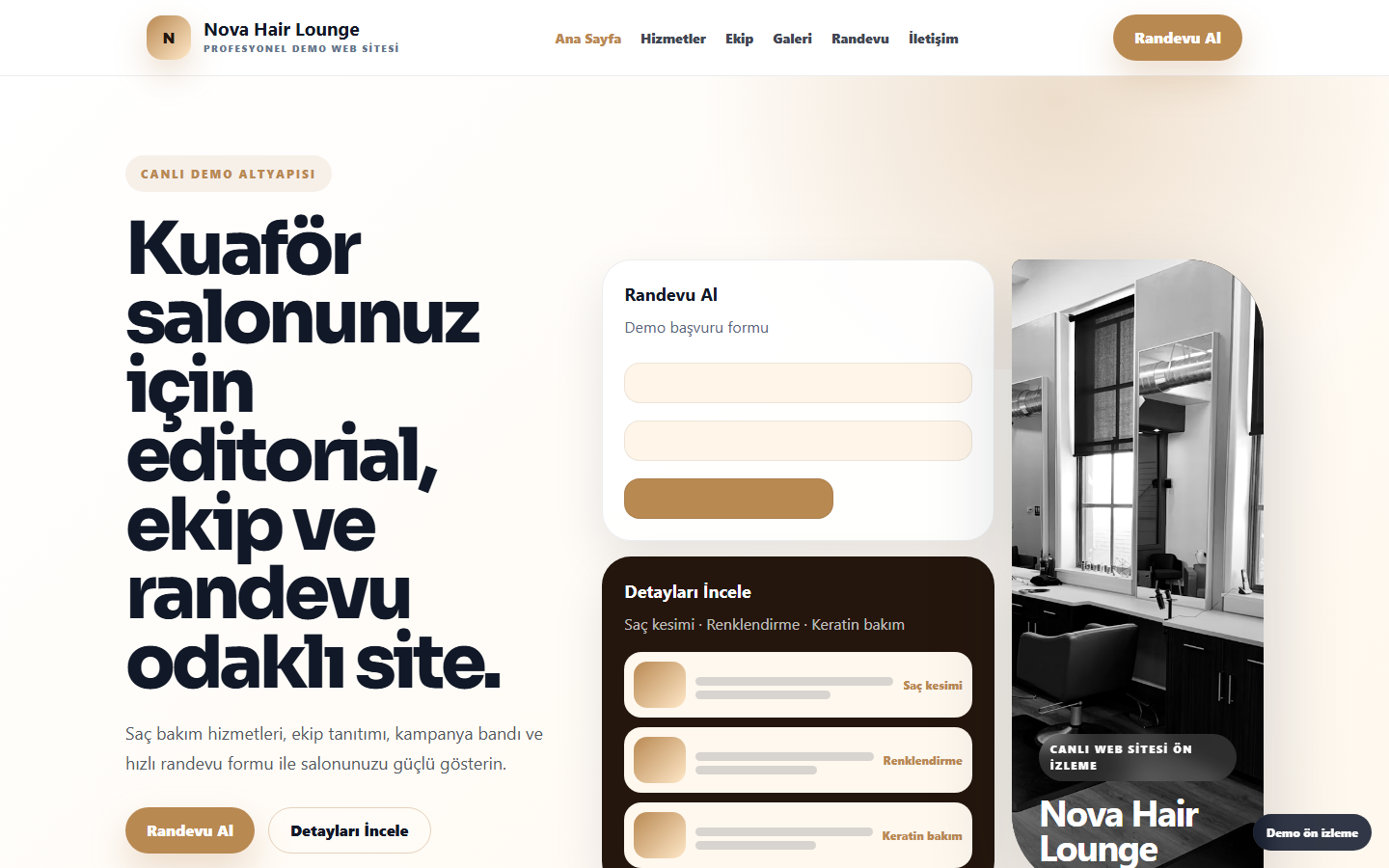 Kuaför Web Sitesi demo site ekran görüntüsü
