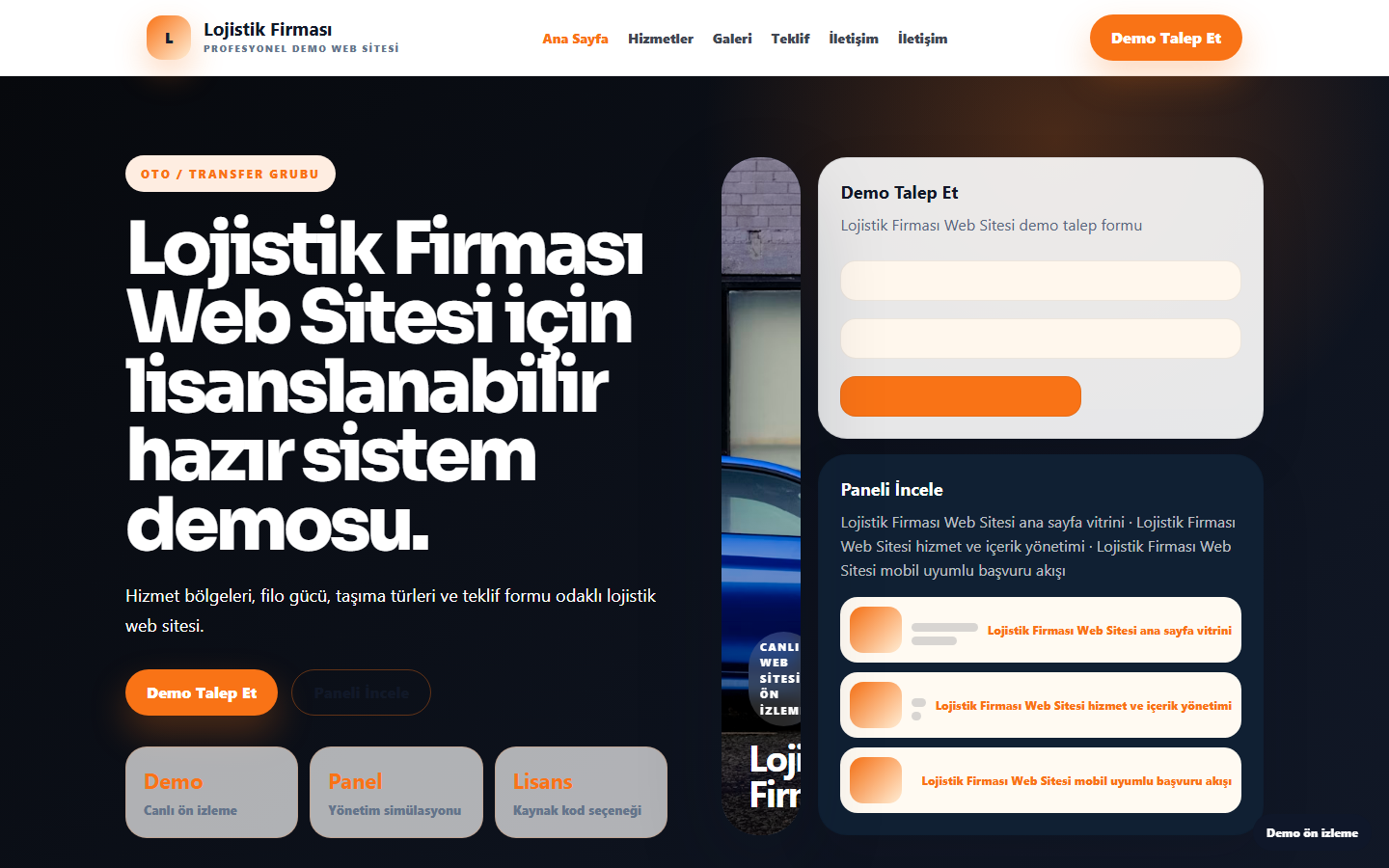 Lojistik Firması Web Sitesi demo site ekran görüntüsü