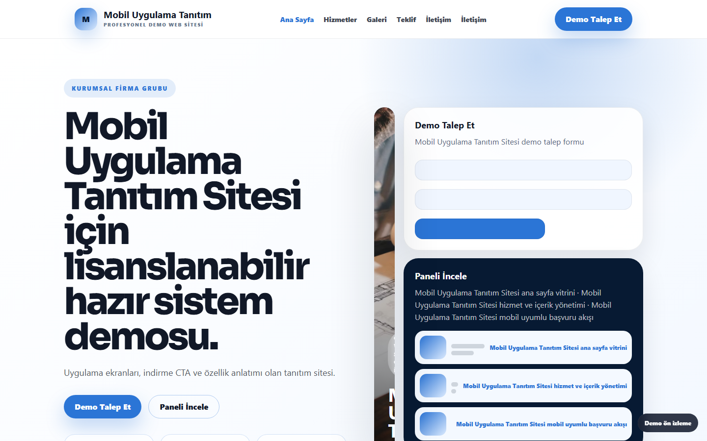 Mobil Uygulama Tanıtım Sitesi demo site ekran görüntüsü