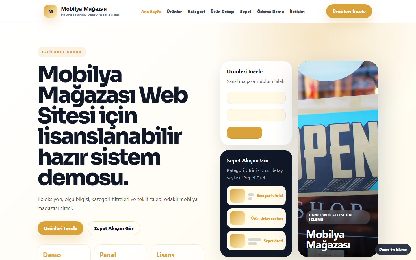 Mobilya Mağazası Web Sitesi demo site ekran görüntüsü