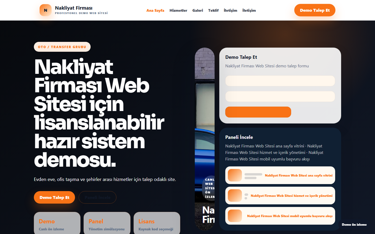 Nakliyat Firması Web Sitesi demo site ekran görüntüsü