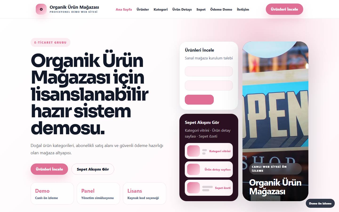 Organik Ürün Mağazası demo site ekran görüntüsü
