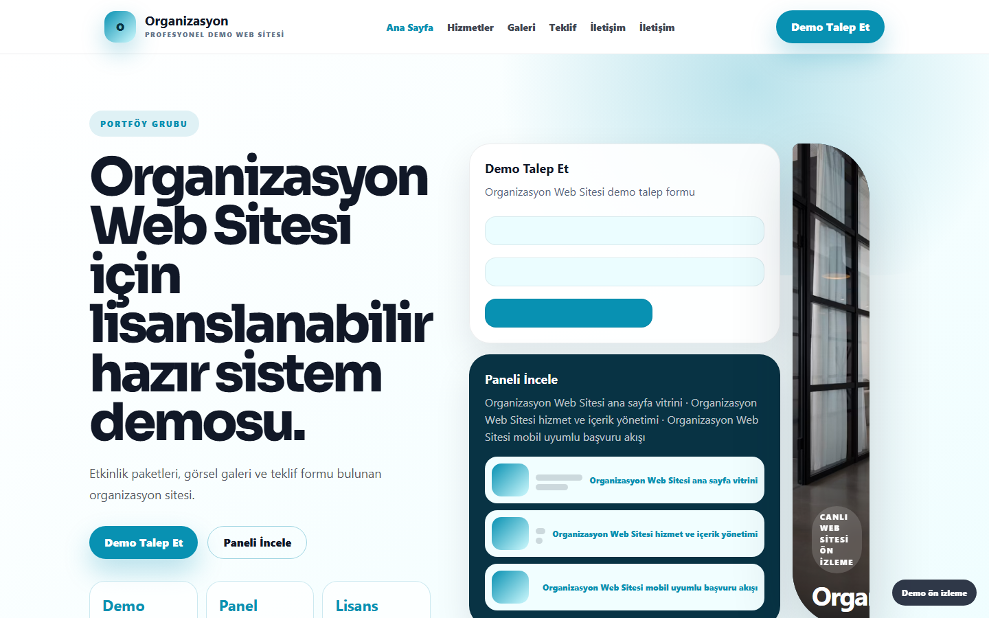Organizasyon Web Sitesi demo site ekran görüntüsü