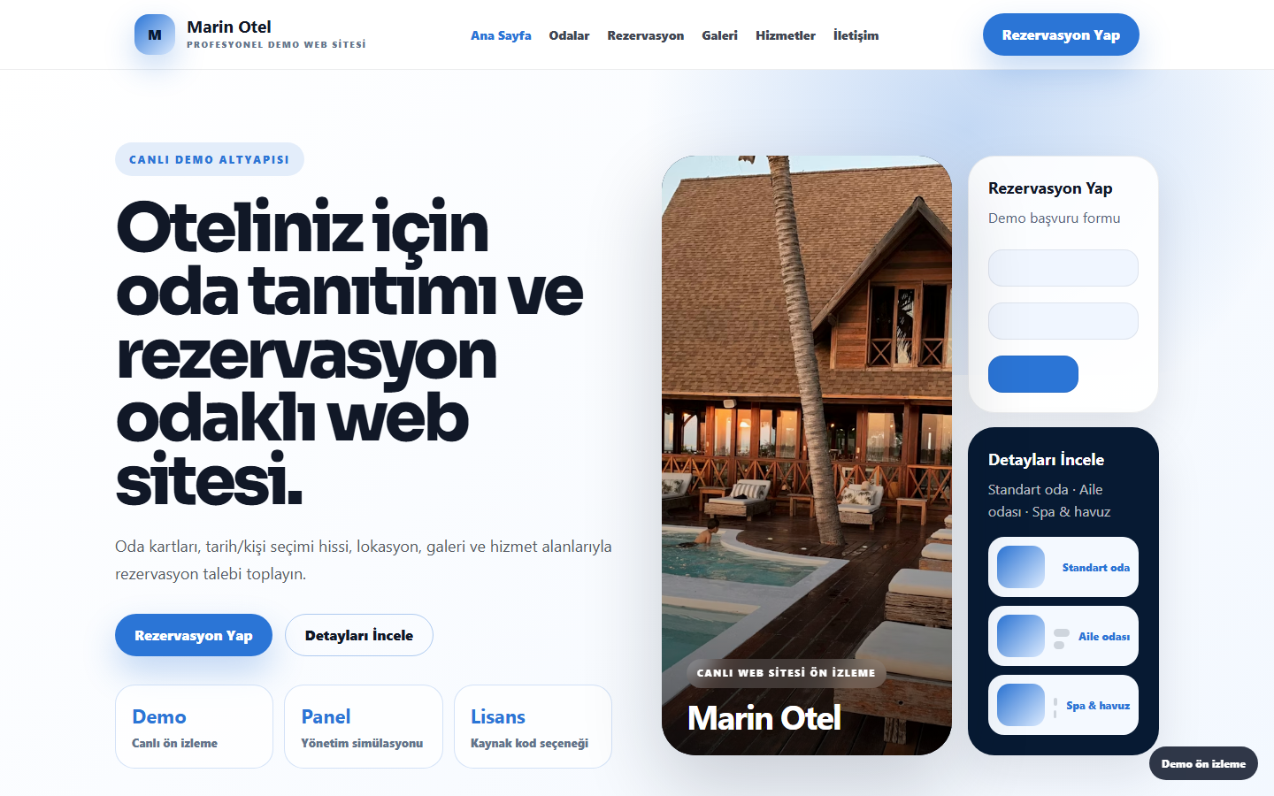 Otel Web Sitesi demo site ekran görüntüsü
