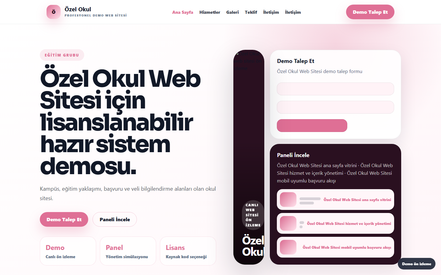 Özel Okul Web Sitesi demo site ekran görüntüsü