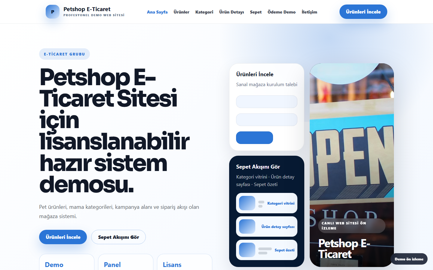 Petshop E-Ticaret Sitesi demo site ekran görüntüsü