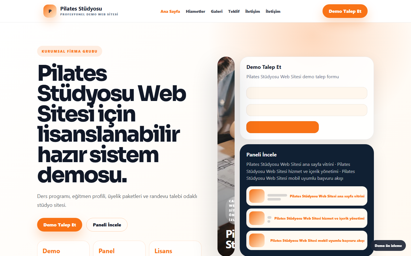 Pilates Stüdyosu Web Sitesi demo site ekran görüntüsü