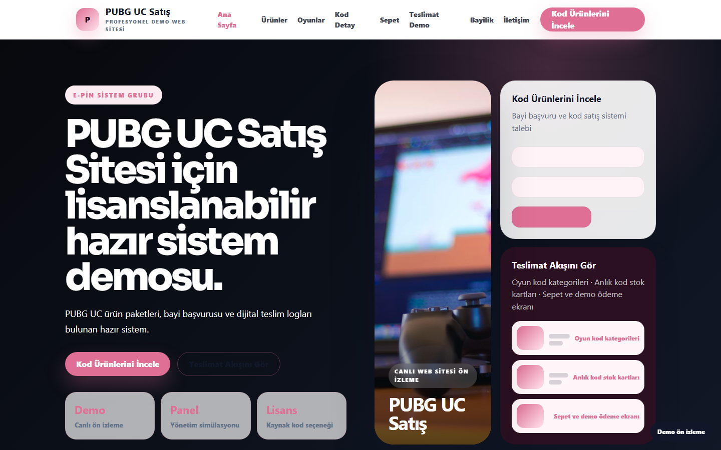PUBG UC Satış Sitesi demo site ekran görüntüsü
