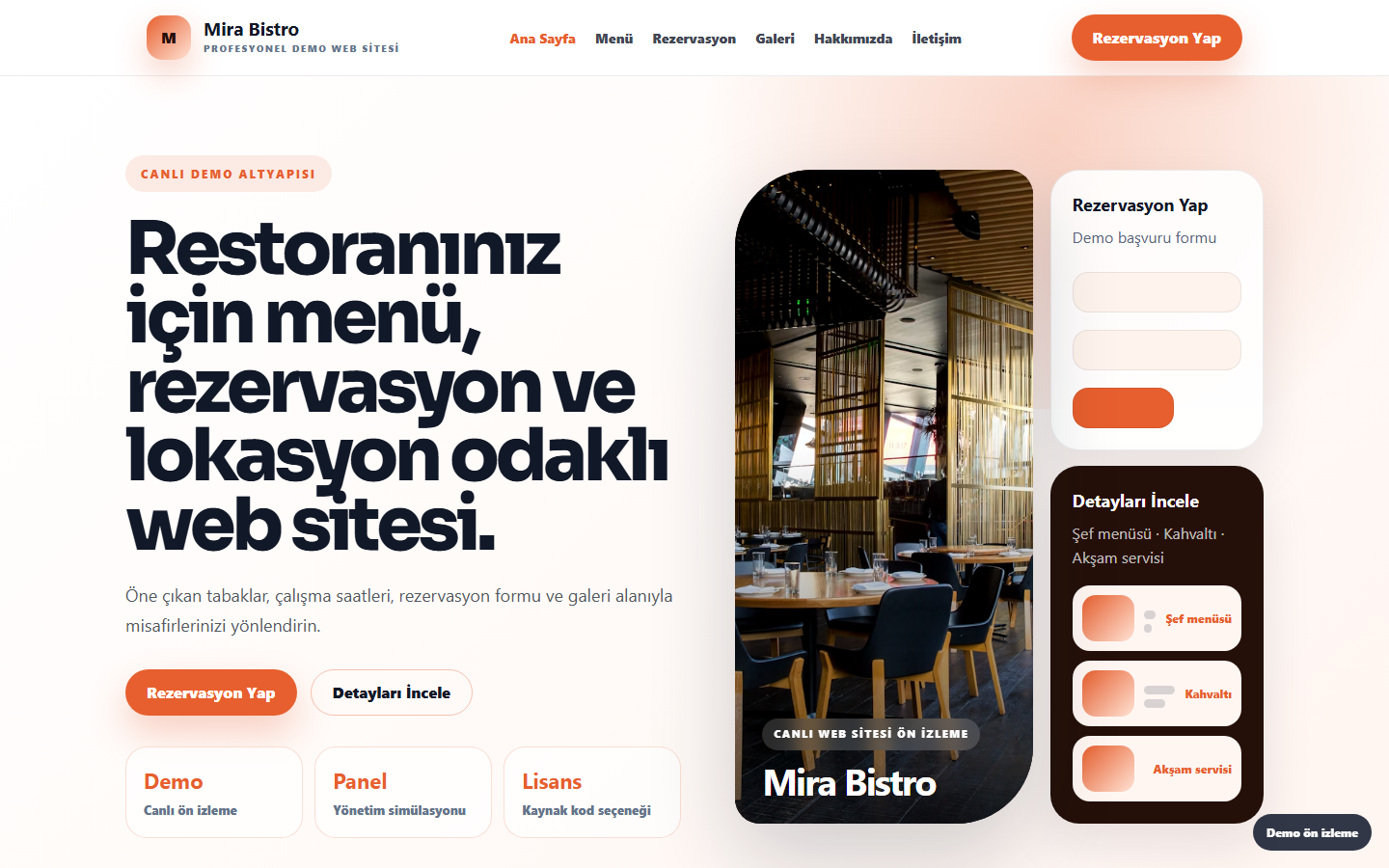Restoran Web Sitesi demo site ekran görüntüsü