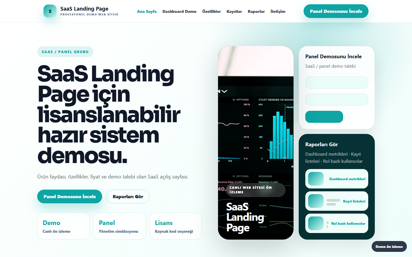 SaaS Landing Page demo site ekran görüntüsü