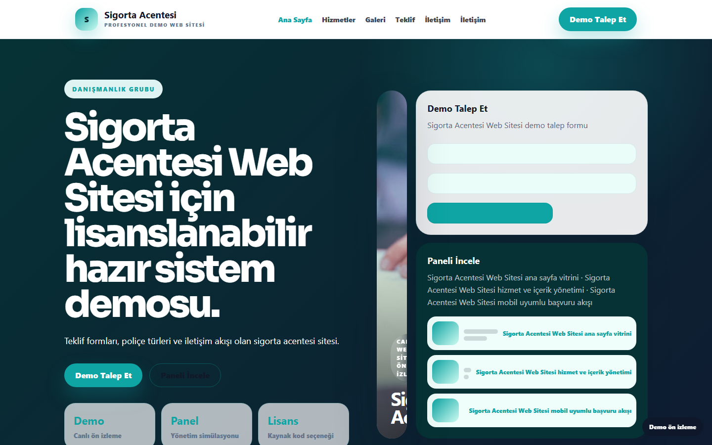 Sigorta Acentesi Web Sitesi demo site ekran görüntüsü