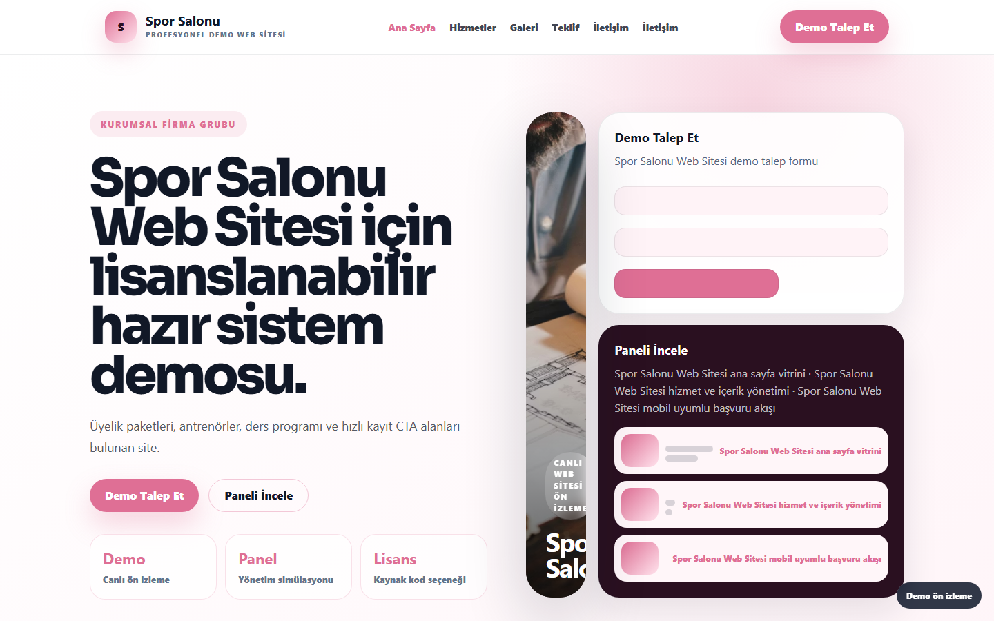 Spor Salonu Web Sitesi demo site ekran görüntüsü