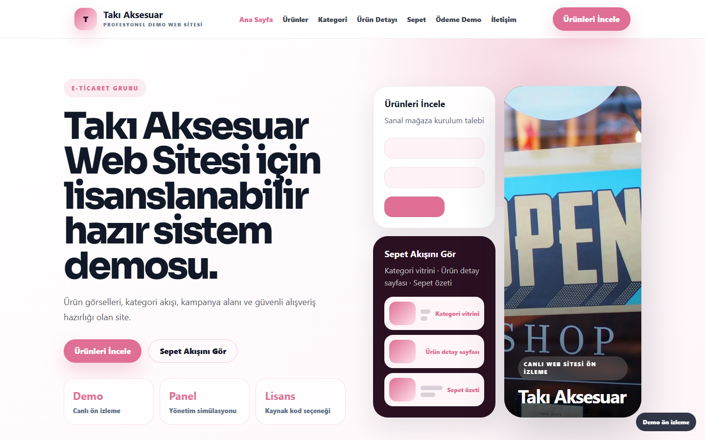 Takı Aksesuar Web Sitesi demo site ekran görüntüsü